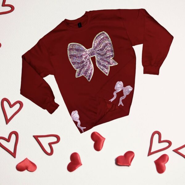 valentines sequins bow crewnwck